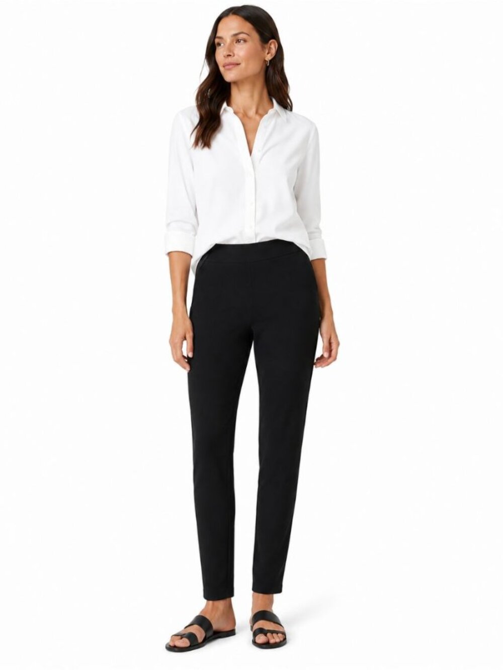 Eileen Fisher System Women's Black Crepe Pull-On Pants Viscose Blend USA Size S